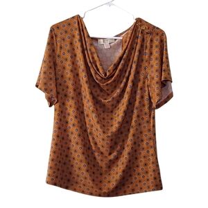 Michael Kors Mustard Yellow Geometric Patterned Cowl Neck Blouse Size Large